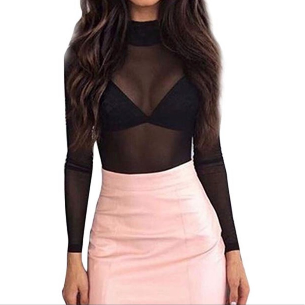 Cuteec sheer mesh see through long sleeve